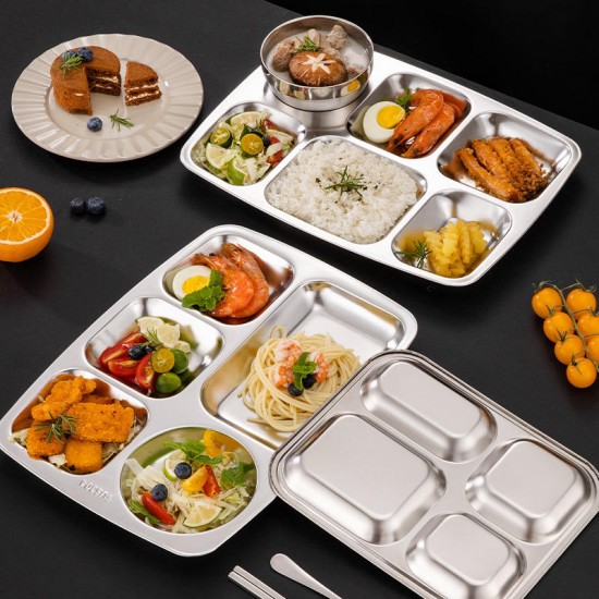 Factory Stainless steel 201 304 material 5 compartment divided fast food tray dinner plate bento lunch box with lid Factory Stainless steel 201 304 material 5 compartment divided fast food tray dinner plate bento lunch box with lid